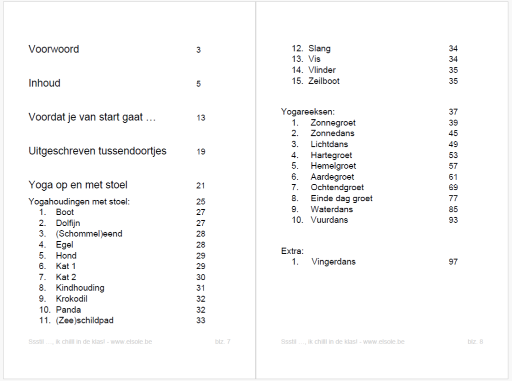 Inhoudstabel deel 1 - Ssstil ..., ik chilll in de klas! - Sofie Possemiers - El Sole